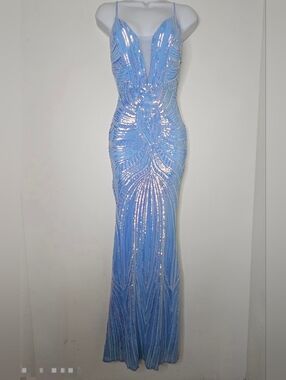 Windsor Sequin Maxi Dress XS Blue Iridescent Gown Prom Formal